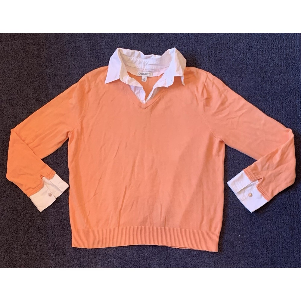 Cherokee Polo Shirt Women's Size XL‎ Orange Long Sleeve